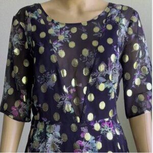 Max & Co - Navy Blue and Gold dot Dress